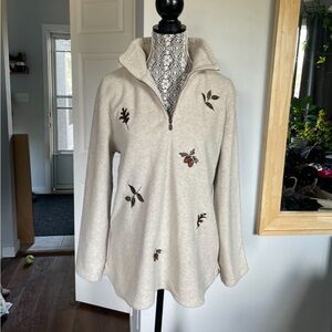 Vintage Adorable Cottage Grandmacore Embroidered Autumn Fleece Sweater. Large